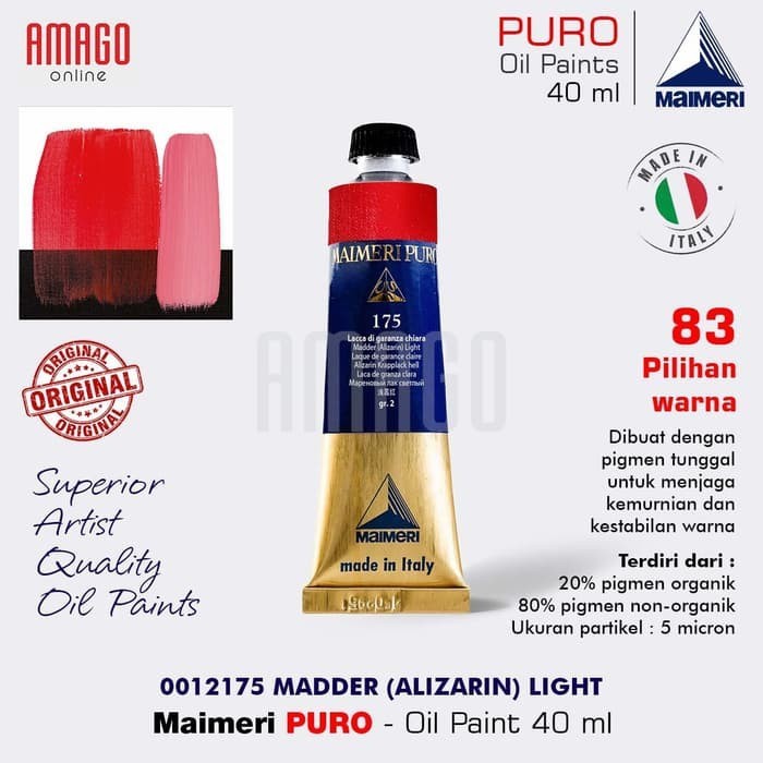 

MAIMERI Puro - Oil Paint - Madder (Alizarin) Light - 40ml - M0012175