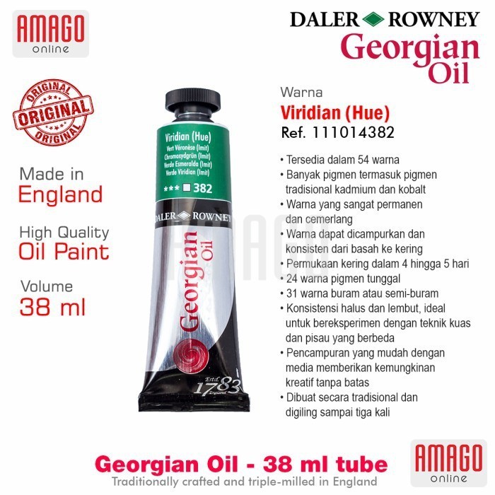 

Cat Minyak Lukis DALER-ROWNEY Georgian Oil 38 ml - Viridian Hue - 111014382