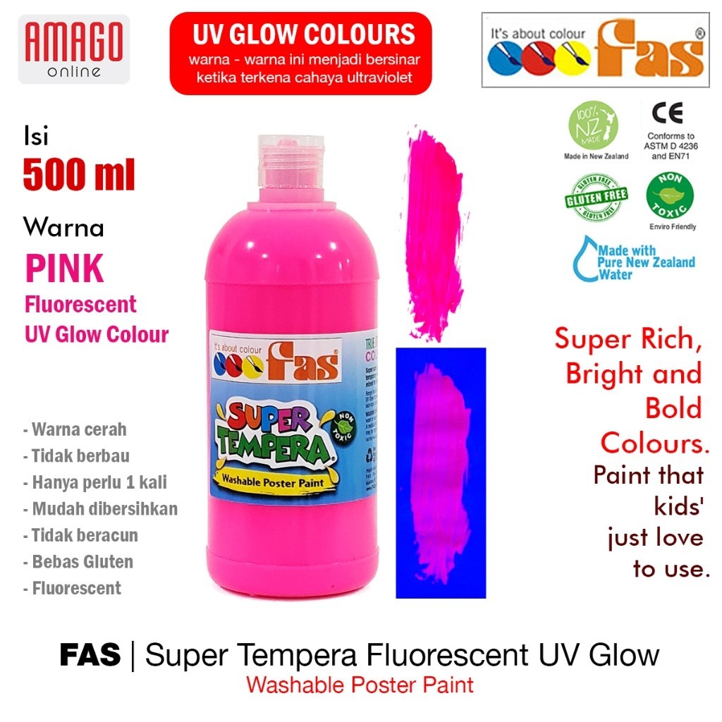 

Cat Poster Lukis FAS Super Tempera Fluorescent UV Glow Paint Washable - 500 ml - Pink