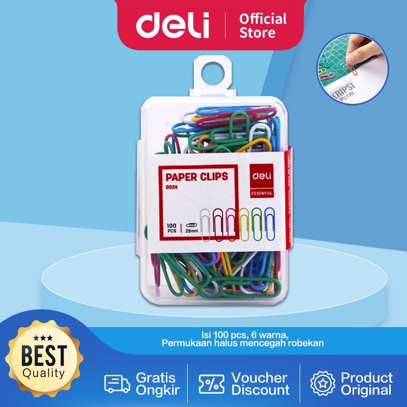 

Deli Klip Kertas / Paper Clips / Kebutuhan Kantor - Multi Warna 29 mm E0024