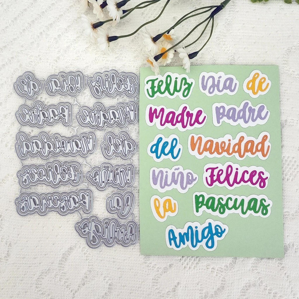 

Spanish Phrases Santa Claus Merry Christmas Tree Cutting Dies DIY Scrapbook Photo Album Decoration Handmade Craft