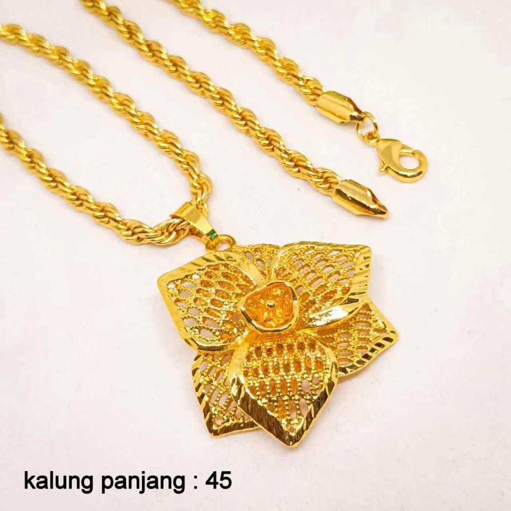 set kalung kendari liontin(panjang 45cm)Wanita Fashion Korea dewasa lapis emas 24k Hongkong Emas ran