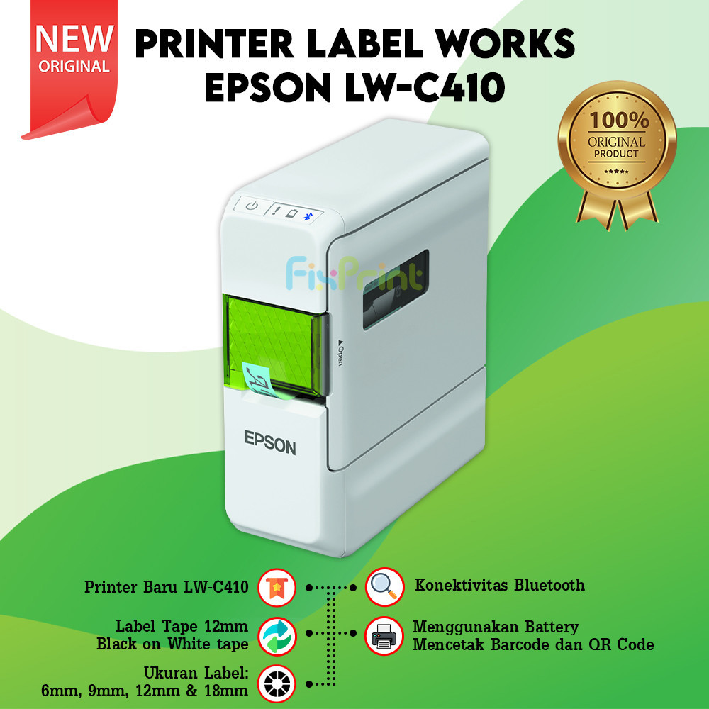 

PRINTER LABEL EPSON LW-C410 EPSON LWC410 LW C 410 New Labal Ukuran 12mm