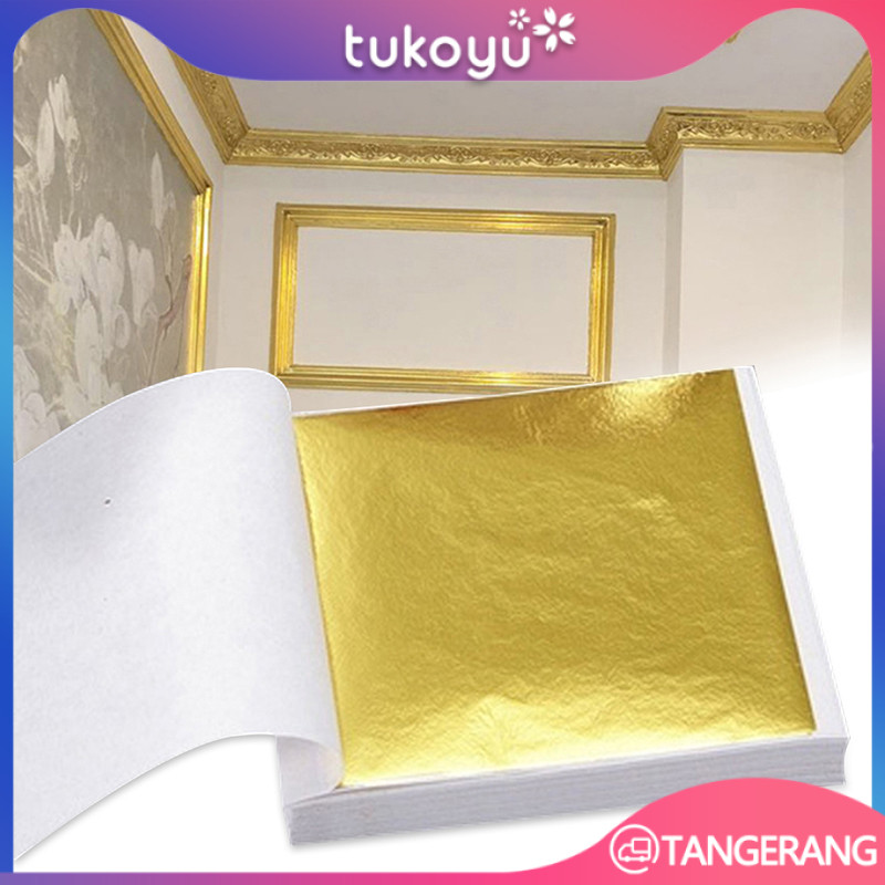

100 Pcs Kertas Foil Emas Gold Foil Sheet Kertasprada Sepuhan Sepuh Gold Foil Leaf Gilding(9x9cm)