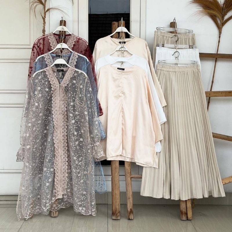 [DISKON GILA] IRANIA LACE SET 3pcs (TUNIC + inner + elegant skirt) leaf series