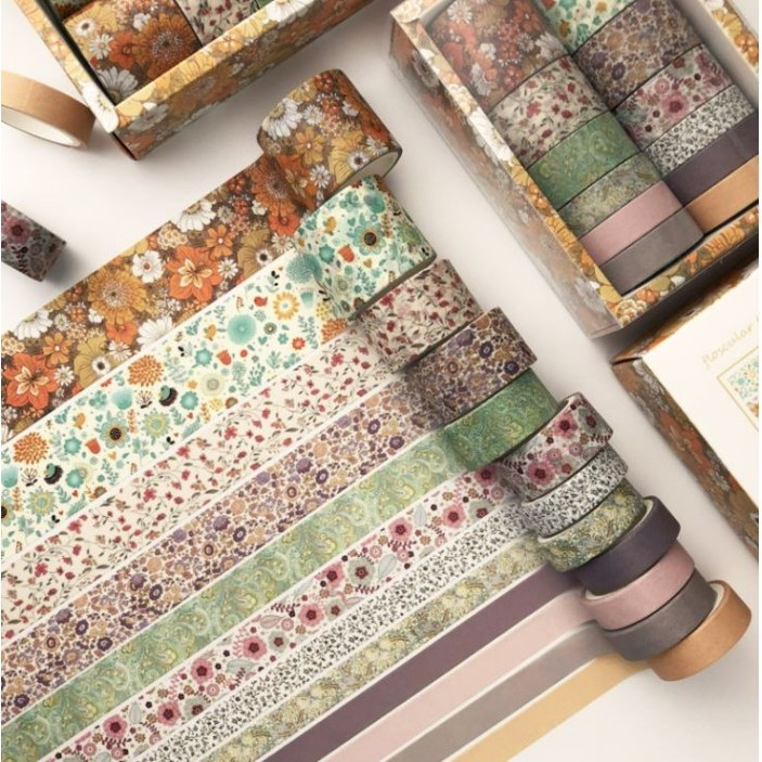 

12pc/set Vintage Retro Washi Tape Masking Tape Selotip Kertas Jepang - Kuning