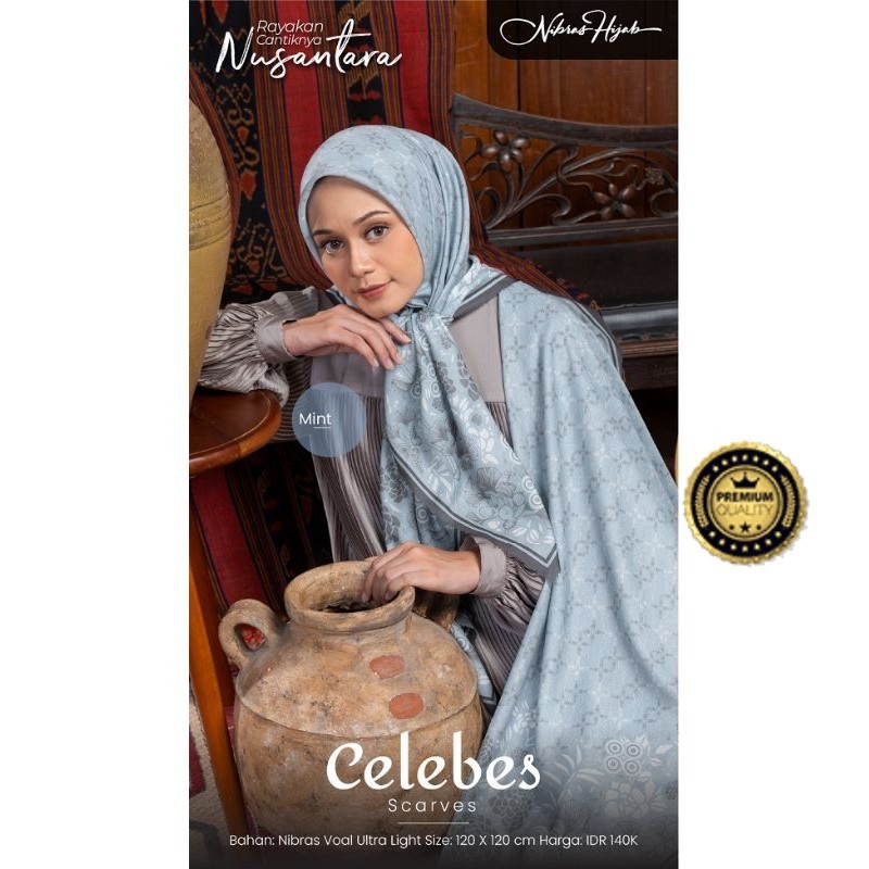NIBRAS HIJAB - CELEBES Scarves Hijab Syar'i Segi Empat Bermotif  - Voal Motif Premum - Voal Segi Emp