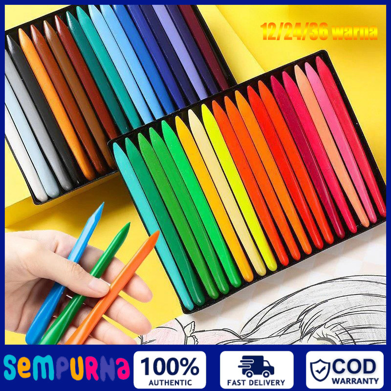 

NEW COD Set Plastic Crayon /12/24/36 Warna Cerah Bentuk Segitiga Ergonomis Tidak Beracun Bisa Dicuci