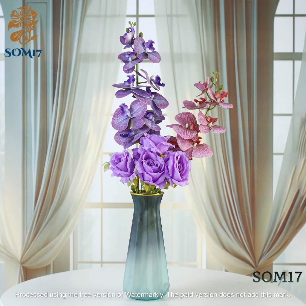 Jumbo 9 Kuntum  Large Orchid Bunga Anggrek Latex +MAWAR DIAMOND k5 Premium Artificial Flower Anggrek
