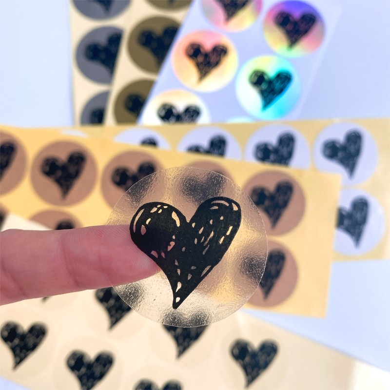 

100Pcs Stickers LOVE Heart Black hand painted diy transparent white sealing sticker cowhide foil gold silver 35MM