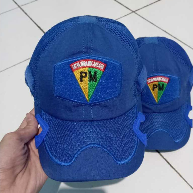 Topi Tactical Coak Biru Bordir Logo Pm/polisi militer/topi pria / topi formal / topi dinas / topi
