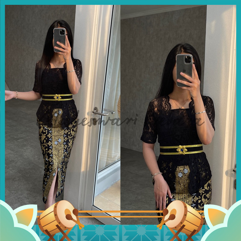 Kebaya Kekinian Style Casual Murah Modern Premium / Kebaya Bali Set Brukat Bianca Hitam