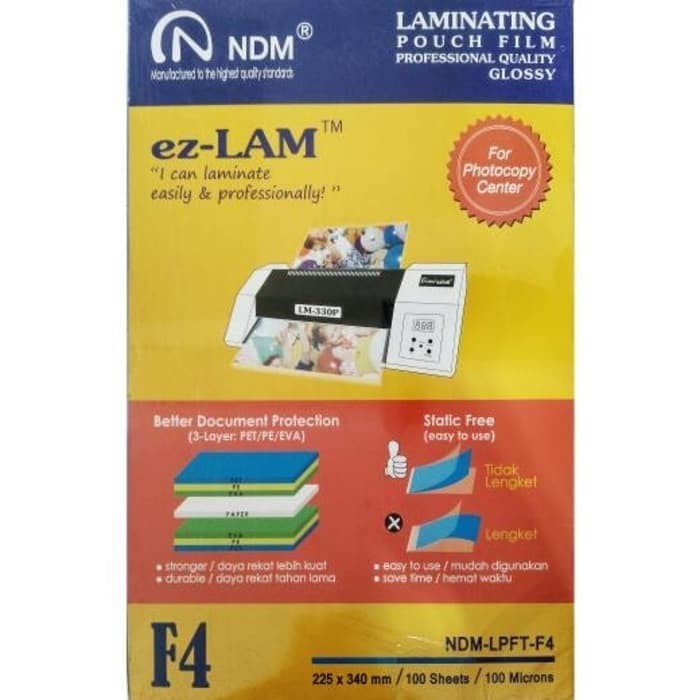 

Plastik laminating / Laminating Pouch Film NDM F4/A4/1pak isi 100lbr