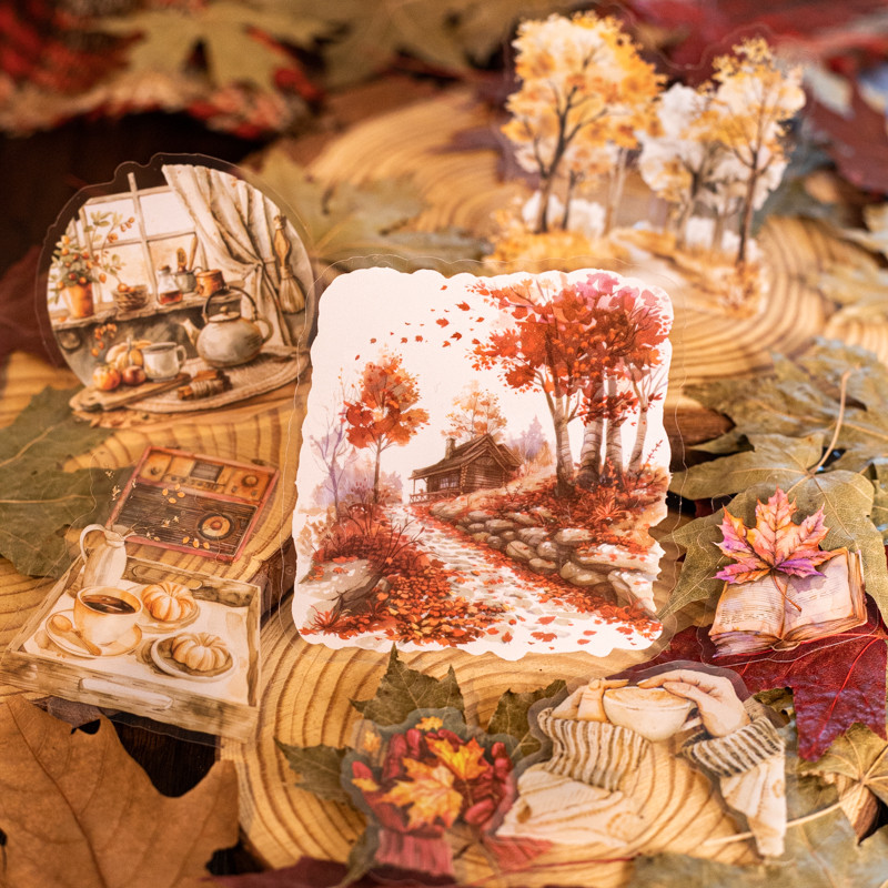

25pcs/pack Autumn Landscape Stickers PET Materials DIY Scrapbooking Art Collage Stationery Planner Decor Diary Sticker