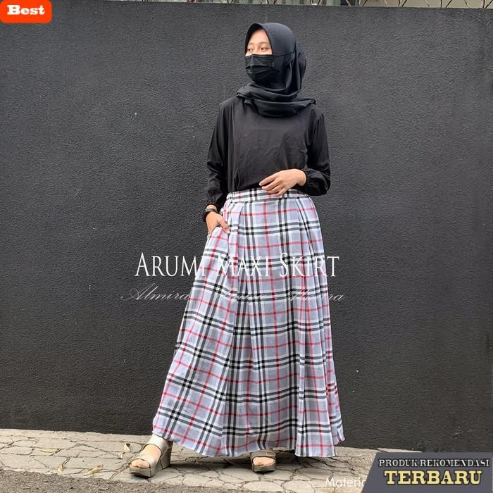 rok wanita kekinian Rok  Motif Kotak Kotak Vintage Tartan Panjang  Arumi  Maxi Skirt Griyaraditya Al