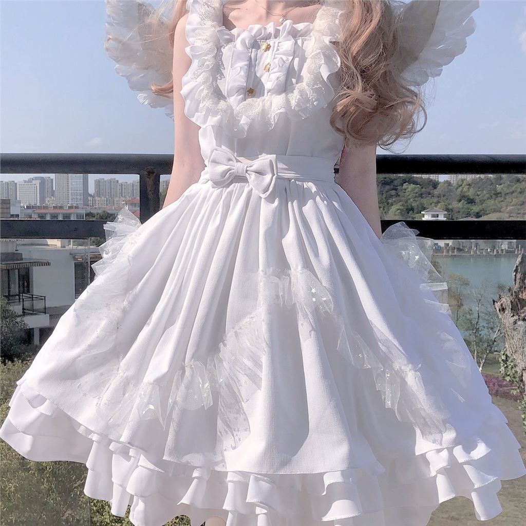 Starry Falling Dust Lolita Fairy Black and White JSK Strap Lolita Dress