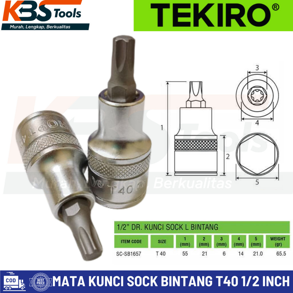 Tekiro Mata Kunci Sock L Bintang Ketok T40 Star Bit Socket 1/2" Inch