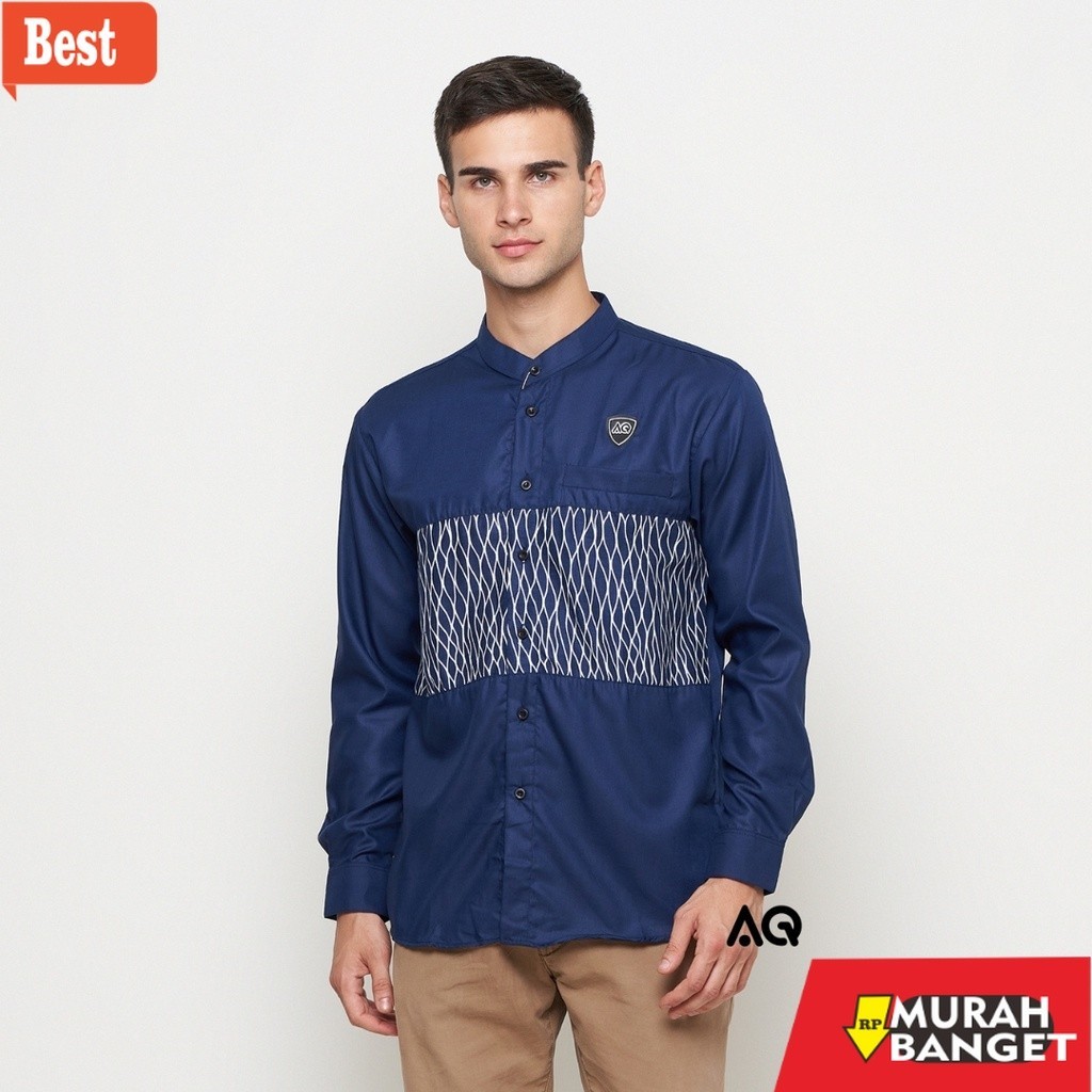 Baju muslim lengan panjang- Baju Koko Pria Lengan Panjang Motif Batik Nakula Al Qorni