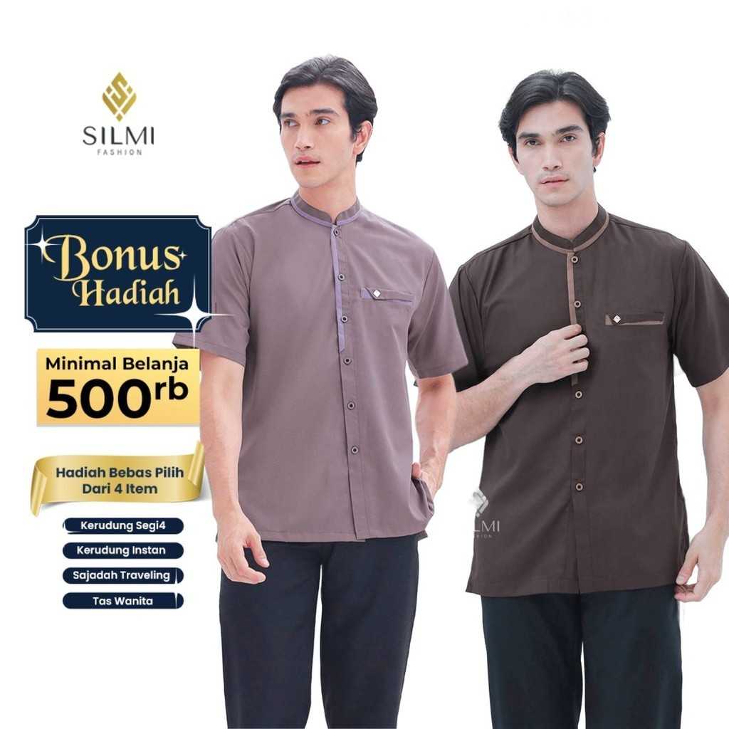 Baju Koko Dewasa Lengan Pendek Warna Mauve Terbaru Lebaran 2025 Silmi Santika Family