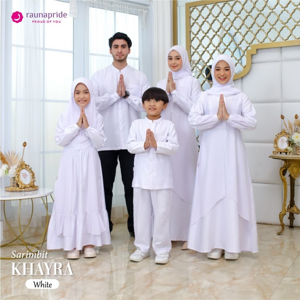 Sarimbit Keluarga Rauna Khayra Putih / Fashion Lebaran 2024