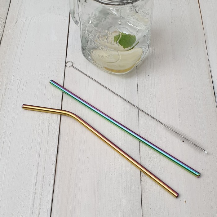 Sedotan Stainless Set + Sikat  Sedotan Rainbow 21.5 cm + pouch