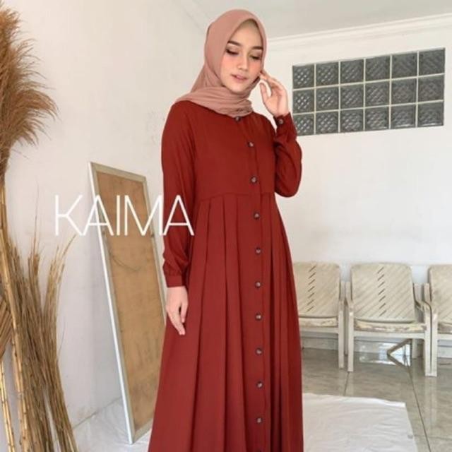 Gamis Kaima Rinjani Kancing Rempel Busui Friendly - Coklat Tua