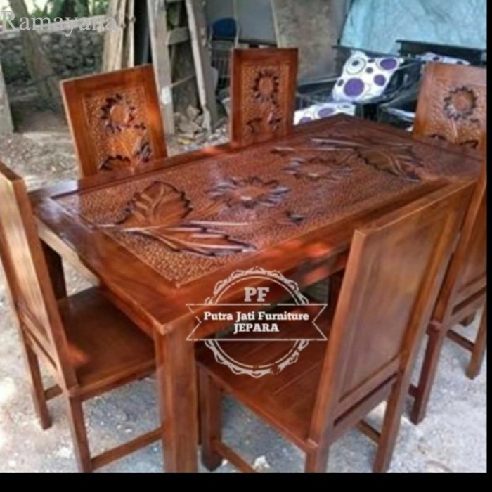 

Meja makan kayu jati ukir kursi 6 + kaca Murah