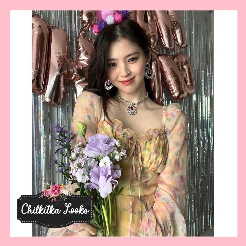 CHILKITKA LOOKS FASHION Han SoHee 한소희 Dress Peachy Korean Style Look Lengan Panjang Orange Peach Gau