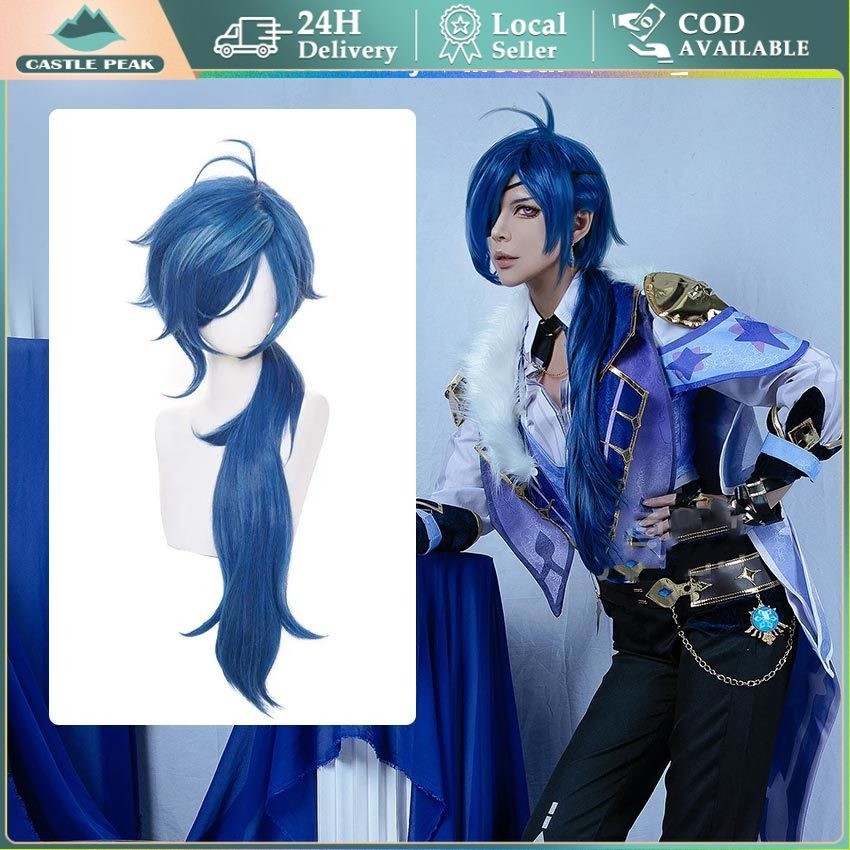 Genshin Impact Cosplay Kaeya Wig biru Mélange Kaeya Wig Long Short Wig