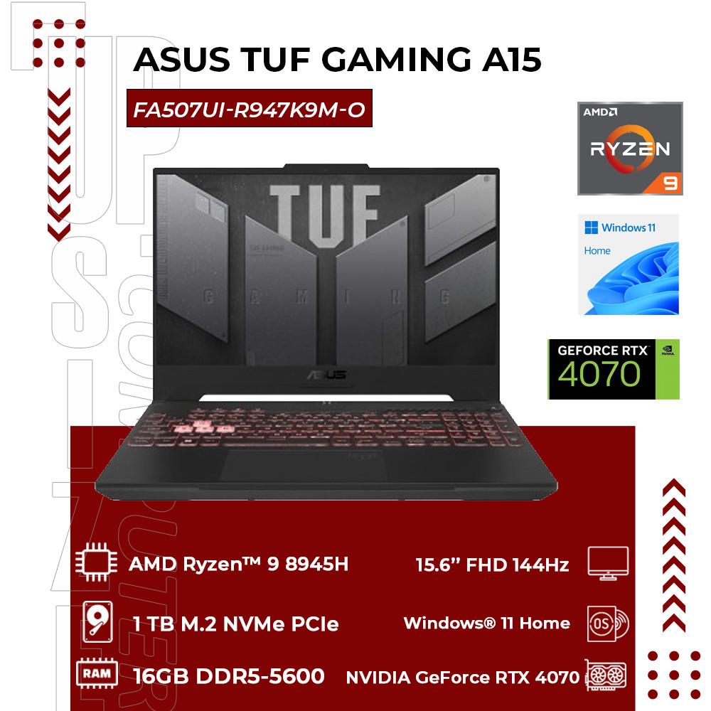 ASUS TUF A15 FA507UI GeForce RTX™ 4070 - RYZEN 9 8945H 16GB 1TBSSD - Win 11 Home, PROTEKSI