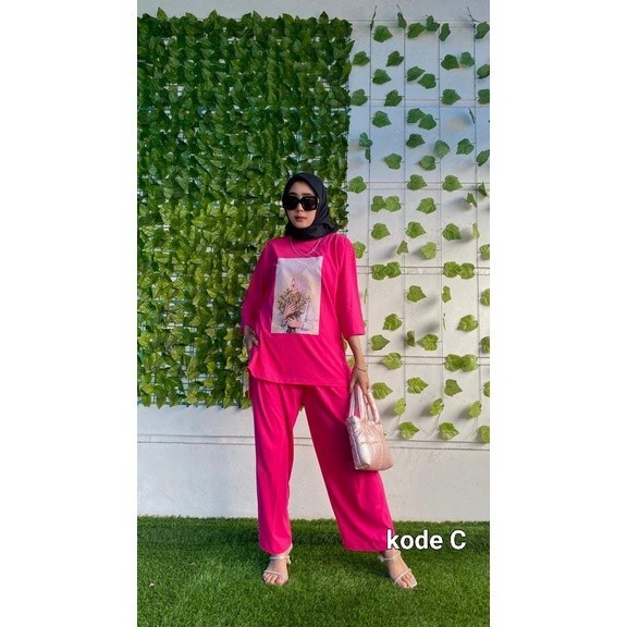 HARSYA Setelan viral kaos combed jumbo setelan Kaos viral sablon wanita jumbo setelan Kaos terbaru