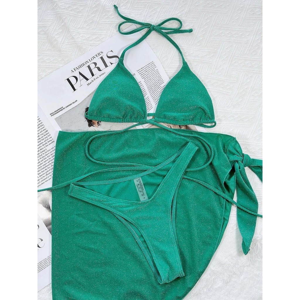 PREORDER Glitter Sparkling Wrap Around Bikini Women Swimwear Female Swimsuit Three-piece Bikini set 