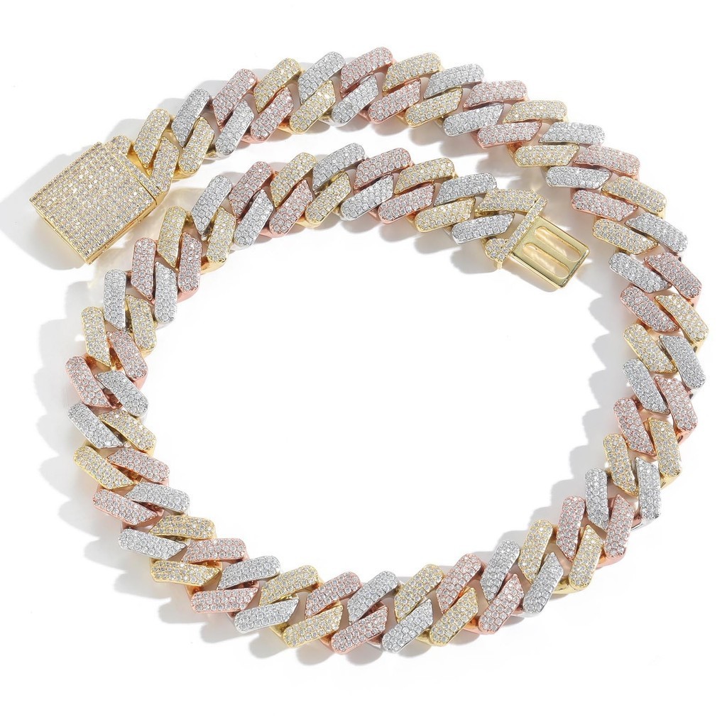 Hip hop 20mm triwarna emas mawar Miami bar rantai Kuba hip hop pria kalung