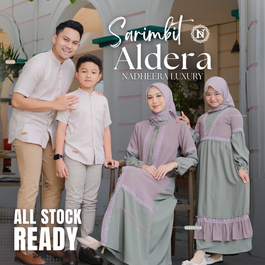 [READY STOCK] NADHEERA LUXURY ALDERA FAMILY GAMIS KOKO GREENTEA & NUDE SARIMBIT LEBARAN 2023 gamis k