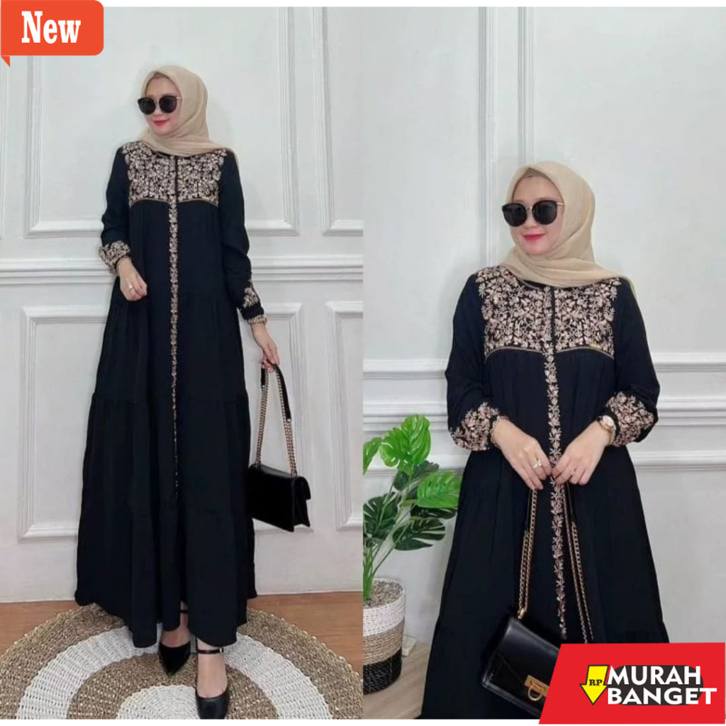 GAMIS WANITA UNTUK LEBARAN- MAROKO DRESS APLIKASI BORDEL MEWAH BAHAN KRINKLE AIRFLOW/ Maroko Dress /