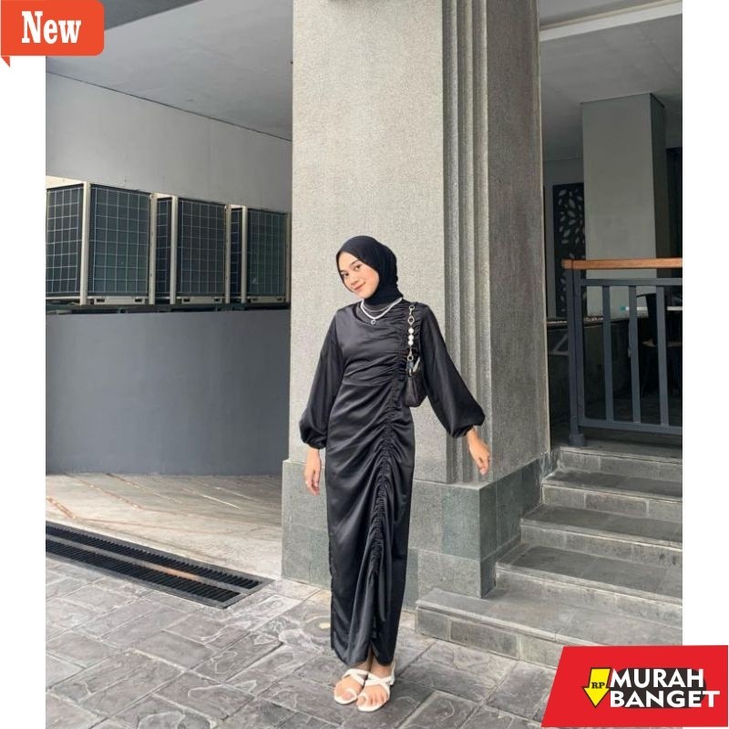 GAMIS WANITA UNTUK LEBARAN- Putri kembar fashion// dress satin silk full serut// dress kondangan// d