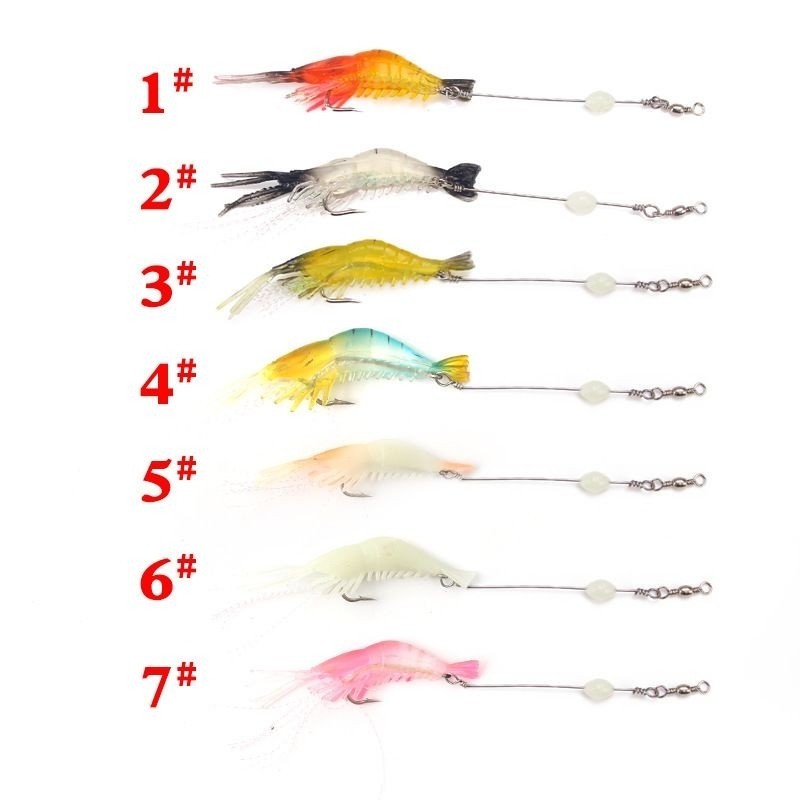 umpan pancing softlure umpan tiruan  udang bahan silicone dengan kail menyala dalam gelap super gaco