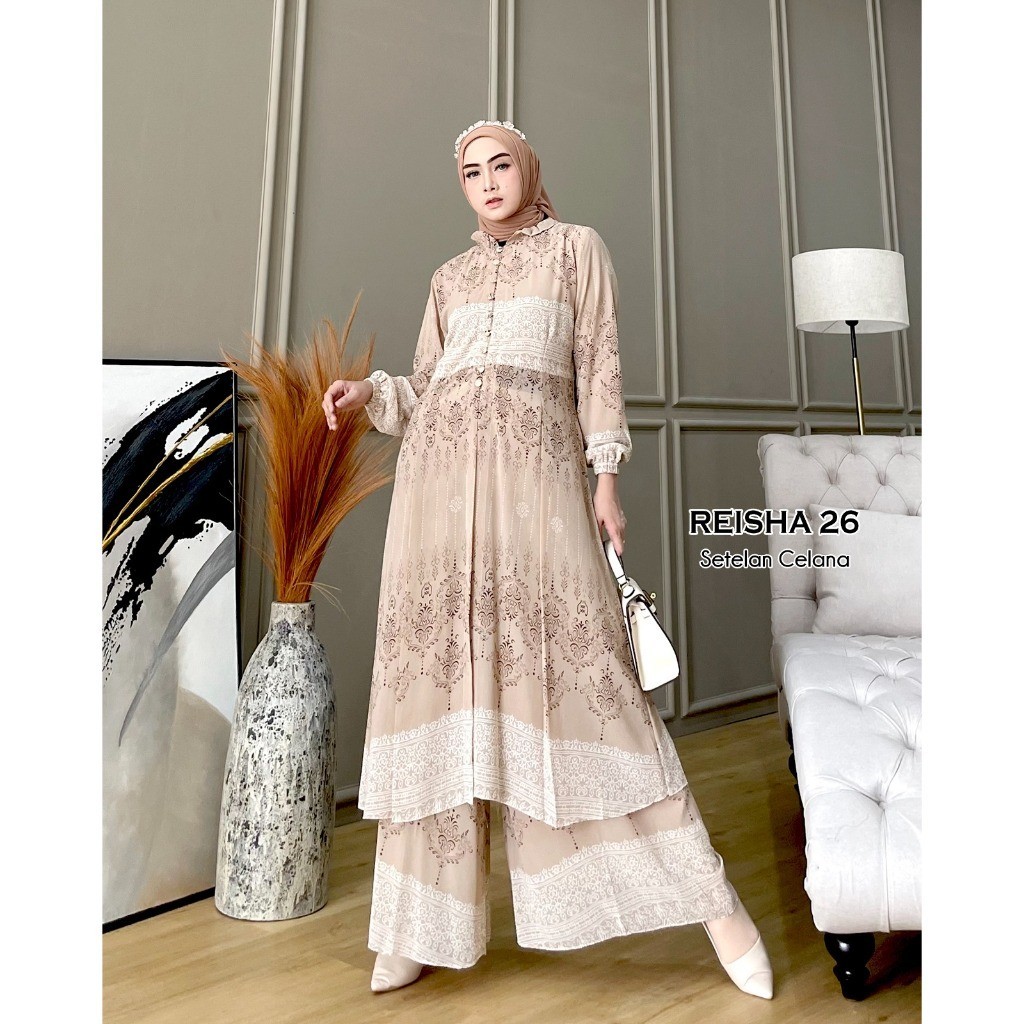 Set Tunik Reisha 26 Wanita / Set Tunik Bahan Ceruty Baby Doll / Tunik Pengajian Wanita