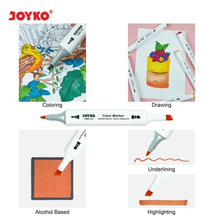 

Joyko Color Marker Highlighter Spidol CMK-53-12 Dual Tip 12 Warna Lucu