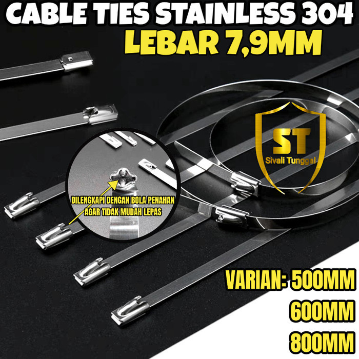 

KABEL TIES LEBAR 7,9MM STAINLESS 304 PANJANG 50/60/80CM TALI PENGIKAT