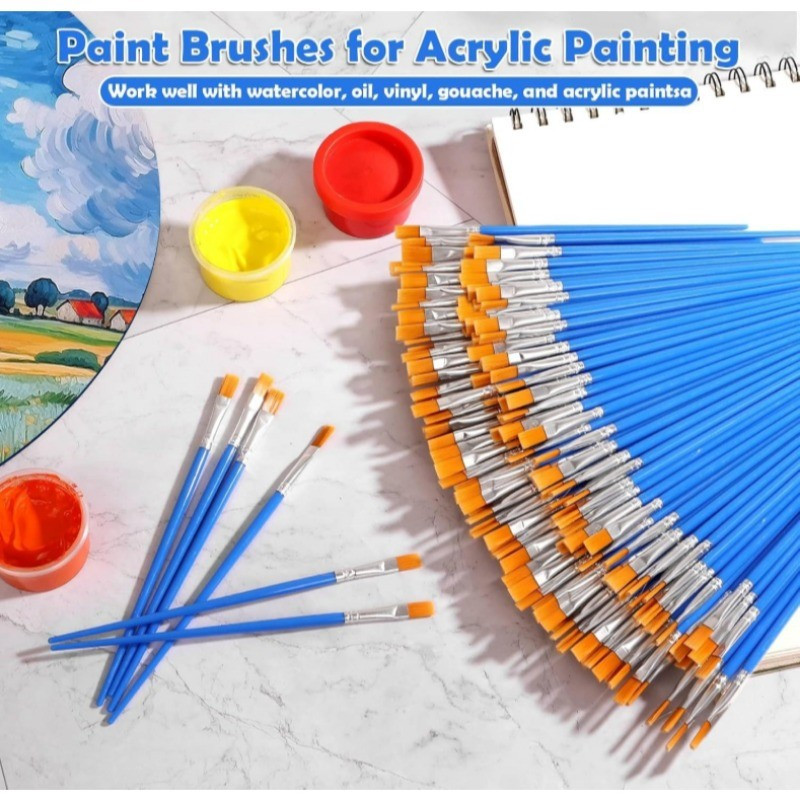 

tyvf 50pcs Kuas Lukis Akrilik Bulu Nilon Cat Air/Kuas Cat Minyak/Set Kuas Lukis Lengkap Ujung