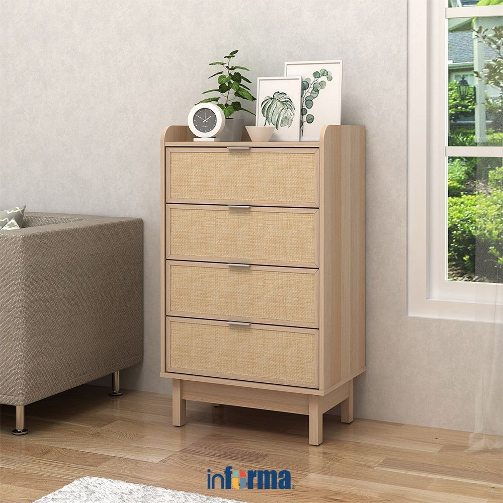 Informa Pierre Laci Penyimpanan 4 Tingkat - Cokelat Oak Laci Kabinet Serbaguna Cabinet Penyimpanan I