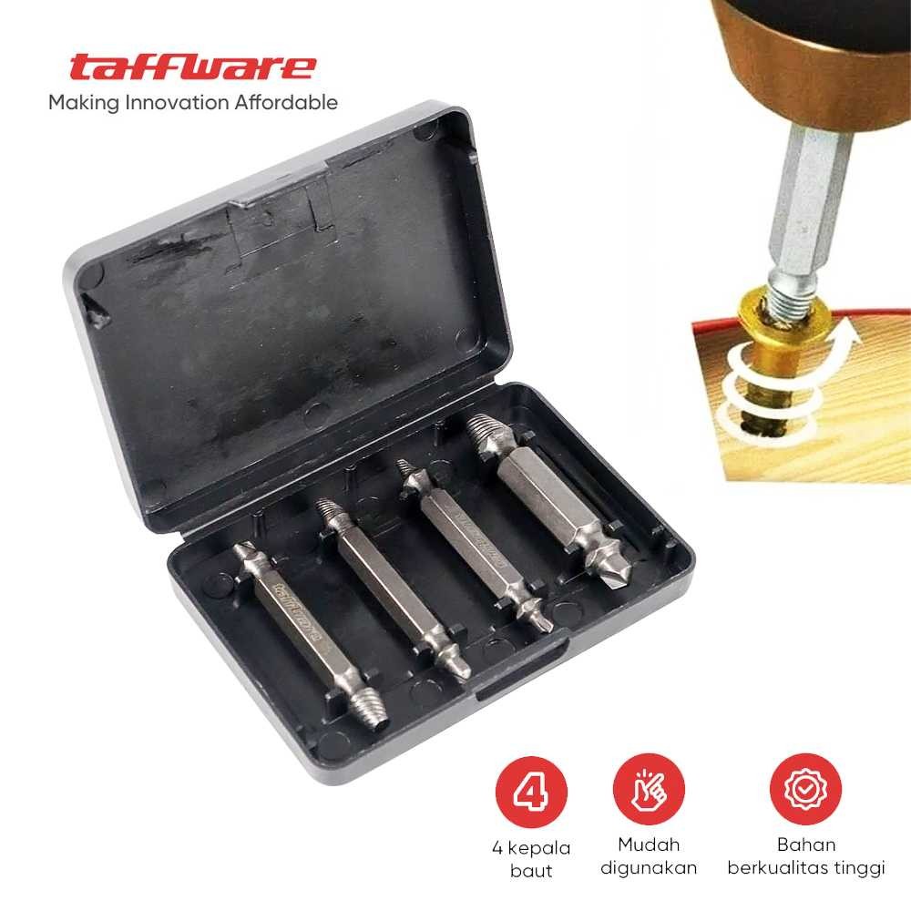 

Taffware Mata Bor Screw Extractor Broken Striped Screw Remover 4 PCS - S2