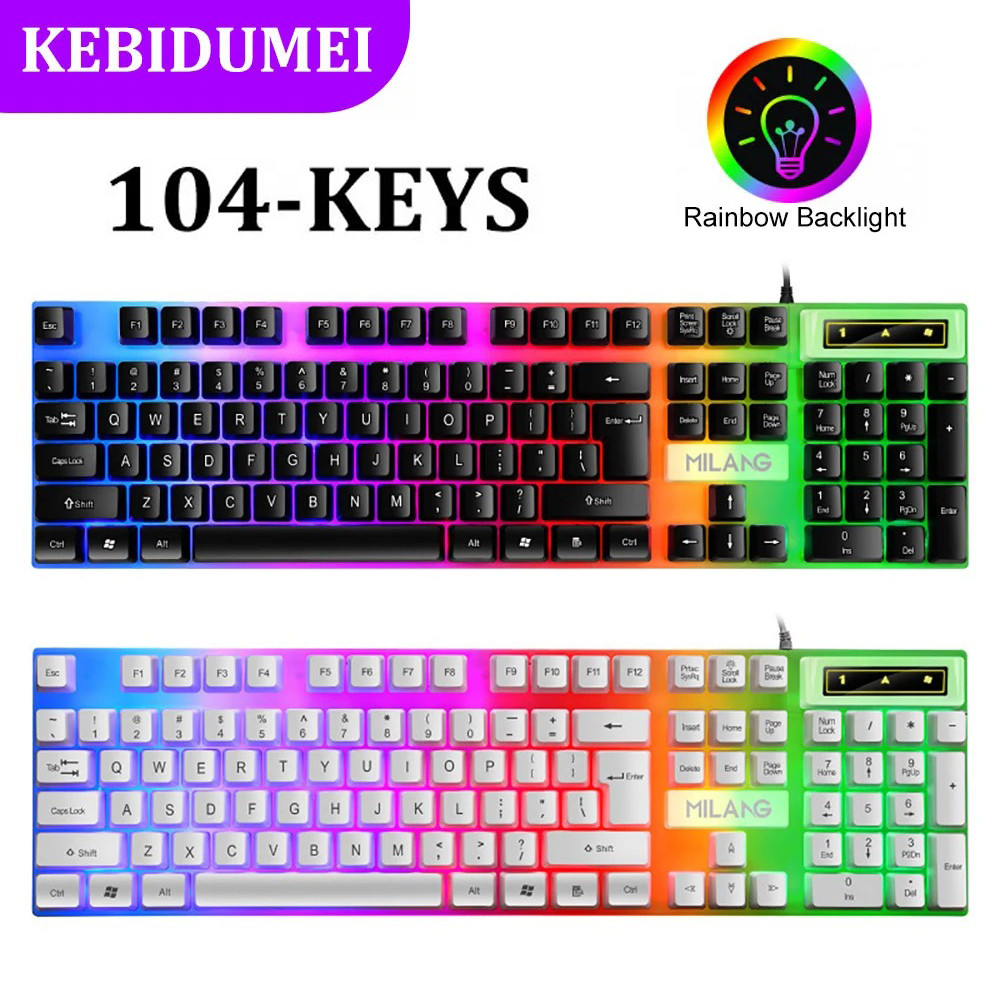 USB RGB Gaming Keyboard 104Keys Wired Keyboard Standard Keyboard Floating Button Backlight Keyboard 