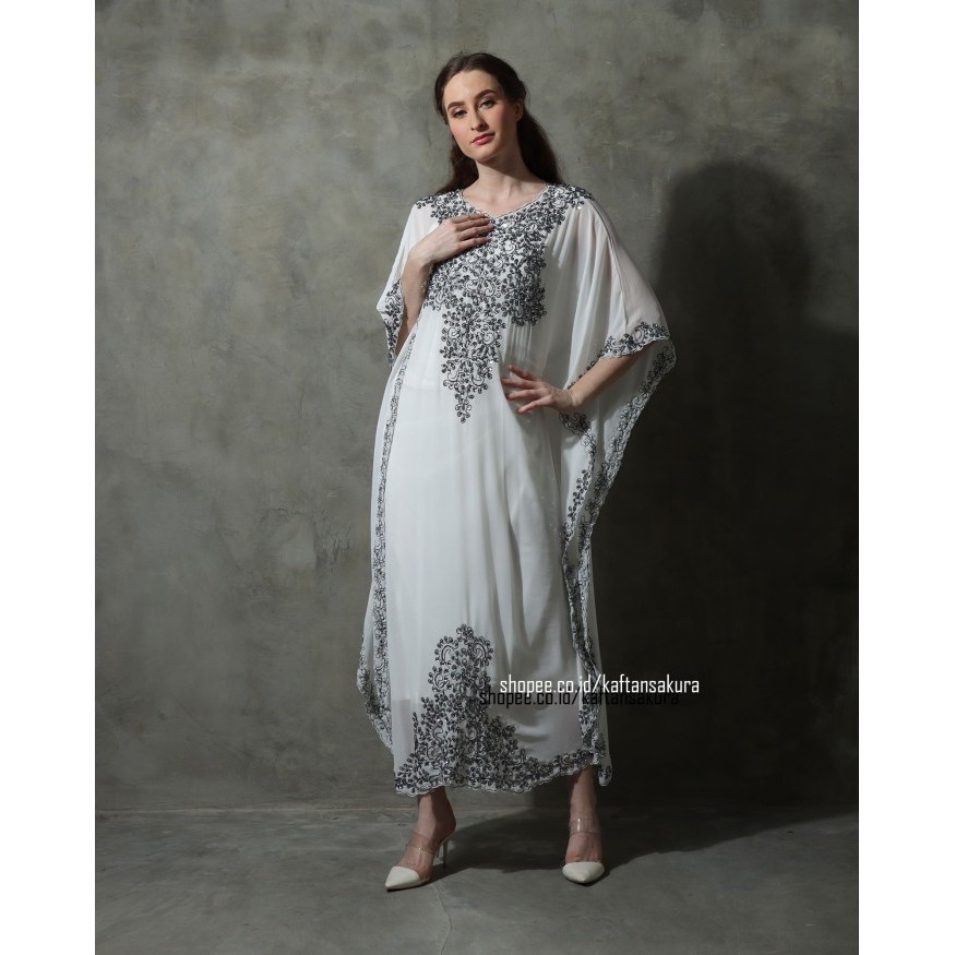 [New Collection Kaftan] Kaftan Maxi Modern Payet Tipis Cantik Kaftan Sifon Putih Kaftan Remaja - NIN