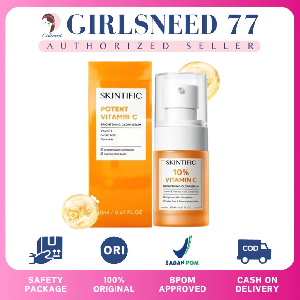 Girlsneed77 SKINTIFIC 10% Vitamin C Brightening Glow Serum 20ml | Serum Mencerahkan Dark Spot Tumpas