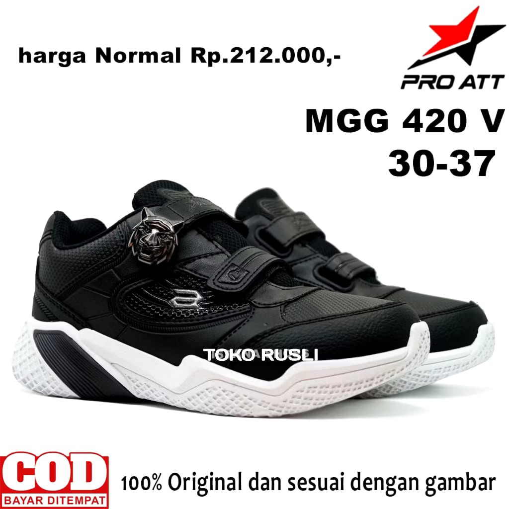 (COD) Sepatu Sekolah Anak Magnet Hitam Putih Laki Laki Perempuan PRO ATT MGG 420