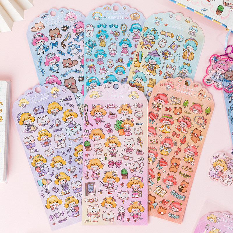 

MOHAMM 1 Sheets Waterproof PVC Gold Stamping Cartoon Little Princess Sticker Kawaii Girl Decal Handbook Material Paper