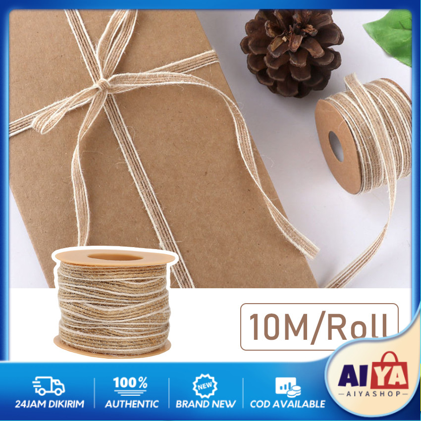 

10m/roll Pita Tali Goni Rami Lebar 0.6CM Pita Hampers Burlap Ribbon-Rustic Florist Wrapping