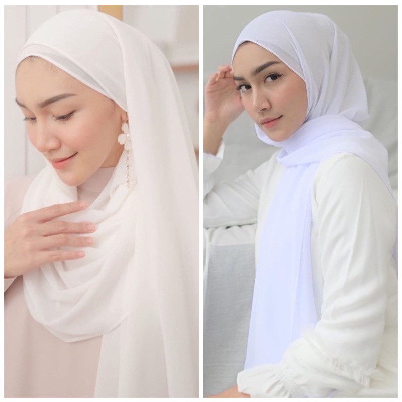 PUTIH BERSIH - BW Pashmina Ceruty Babydoll ( Hijab Warna Putih Bersih / Pashmina Warna Putih Broken 